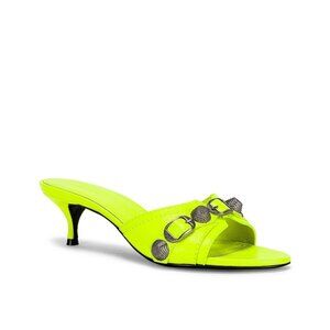 BALENCIAGA Cagole Mules in Fluo Yellow & Palladium 37 with box Womens Heels